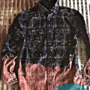 DISTRESSED OMBRE DIP BLEACH PLAID FLANNEL SHIRT by The Whiskey Wrangler
